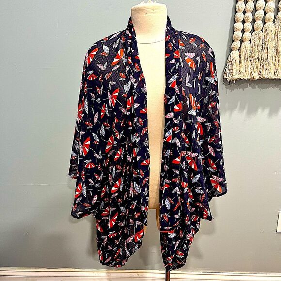Charming Charlie Navy w/ Umbrella Print Sheer Kimono Cardigan Size Medium - Picture 1 of 6